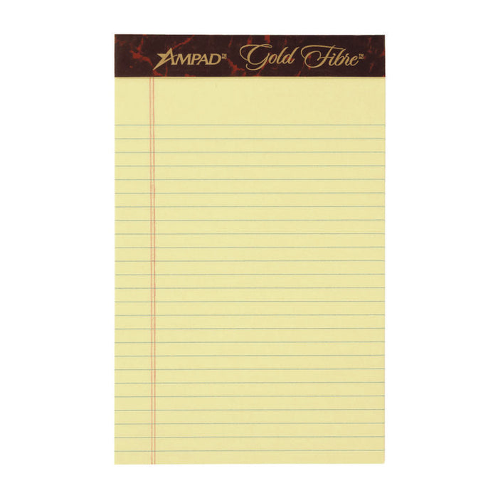 Gold Fibre Quality Writing Pads, Medium/College Rule, (50) Canary Yellow 5 x 8 Sheets, Dozen
