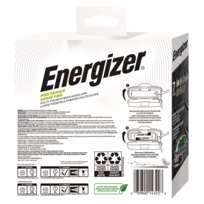 Pro Series Multi-Color Hybrid Headlamp, Rechargeable Lithium Ion Battery/4 AAA Batteries (Included), Gray/Green