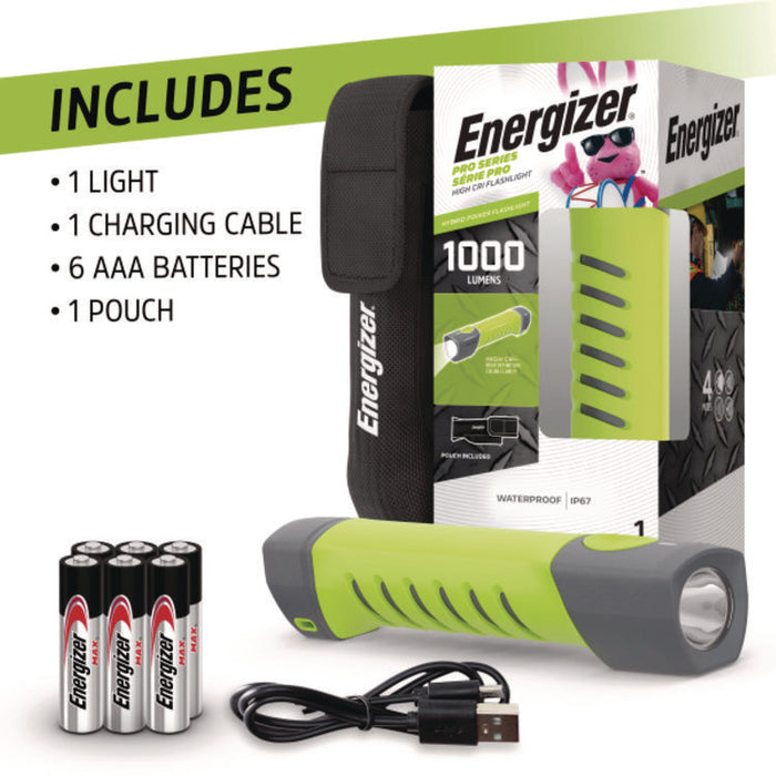 Pro Series Handheld High CRI Flashlight, Rechargeable Lithium Ion Battery/6 AAA Batteries (Included), Gray/Green