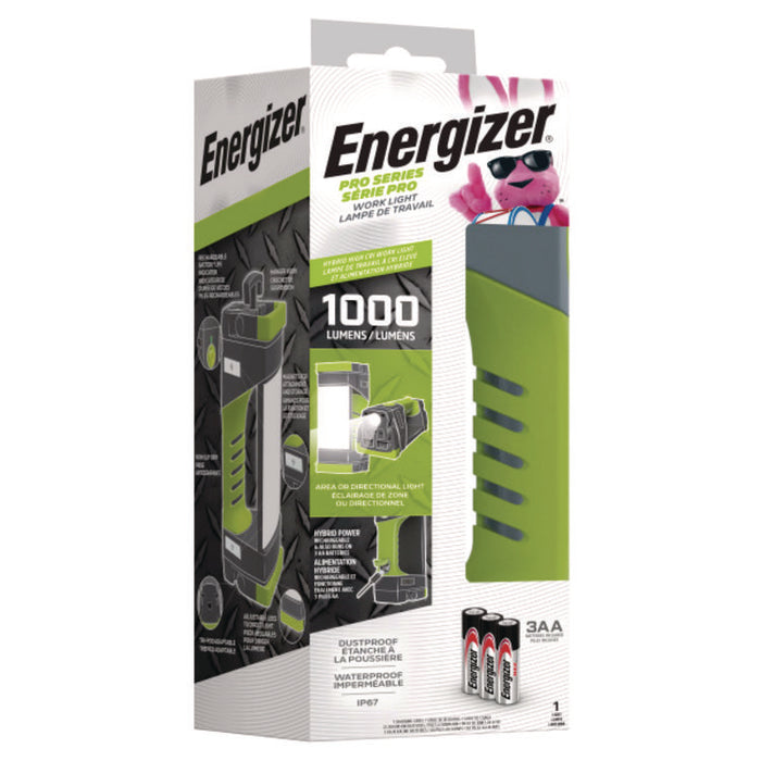 Pro Series Work Light, Rechargeable Lithium Ion Battery/3 AA Batteries (Included), Gray/Green
