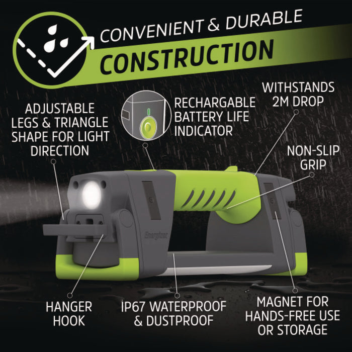 Pro Series Work Light, Rechargeable Lithium Ion Battery/3 AA Batteries (Included), Gray/Green