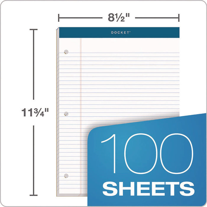 Double Docket Ruled Pads with Extra Sturdy Back, Medium/College Rule, (100) White 8.5 x 11 Sheets
