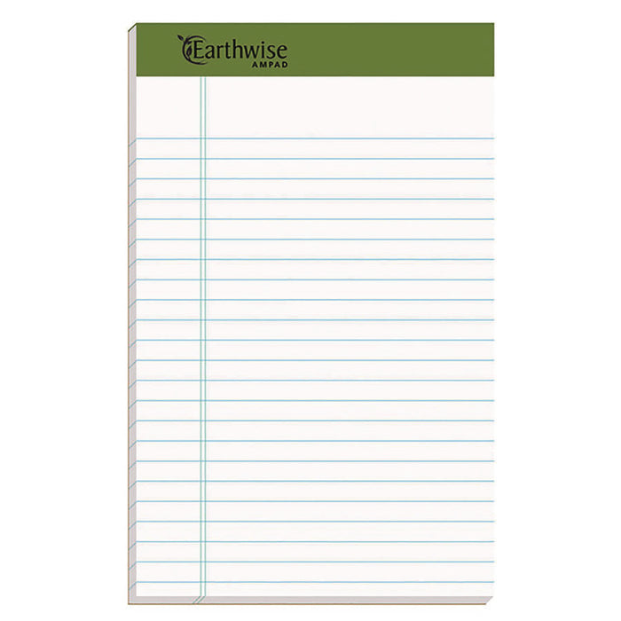 Earthwise Recycled Paper Legal Pads, Wide/Legal Rule, (40) White 5 x 8 Sheets, 6/Pack