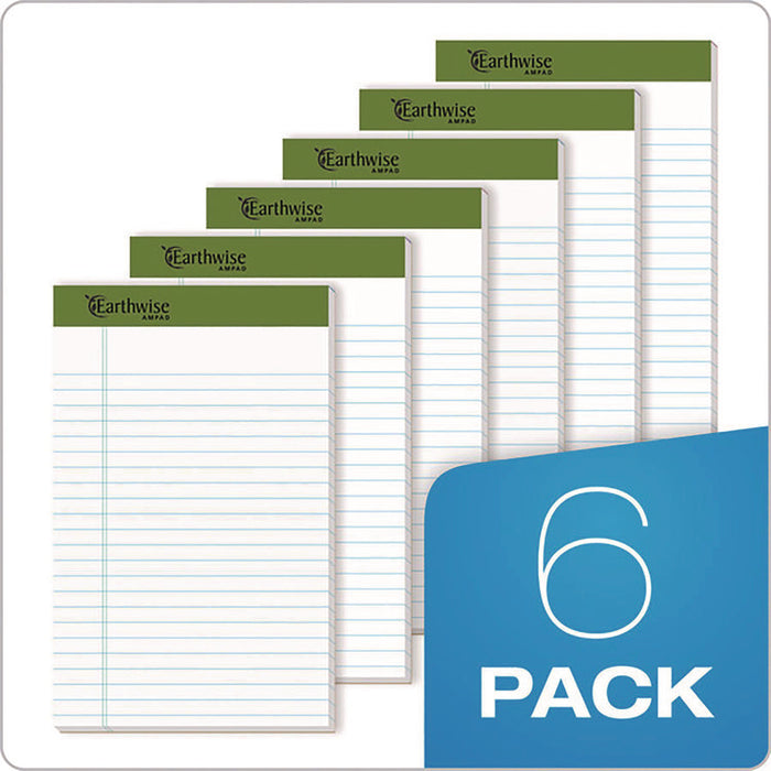 Earthwise Recycled Paper Legal Pads, Wide/Legal Rule, (40) White 5 x 8 Sheets, 6/Pack