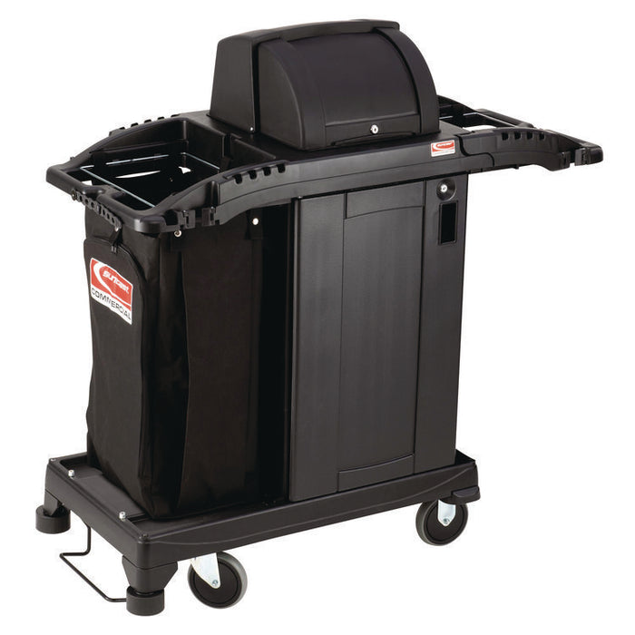 Compact Premium Housekeeping Cart, Plastic, 1 Shelf, 23.25" x 53.22" x 53.06", Black