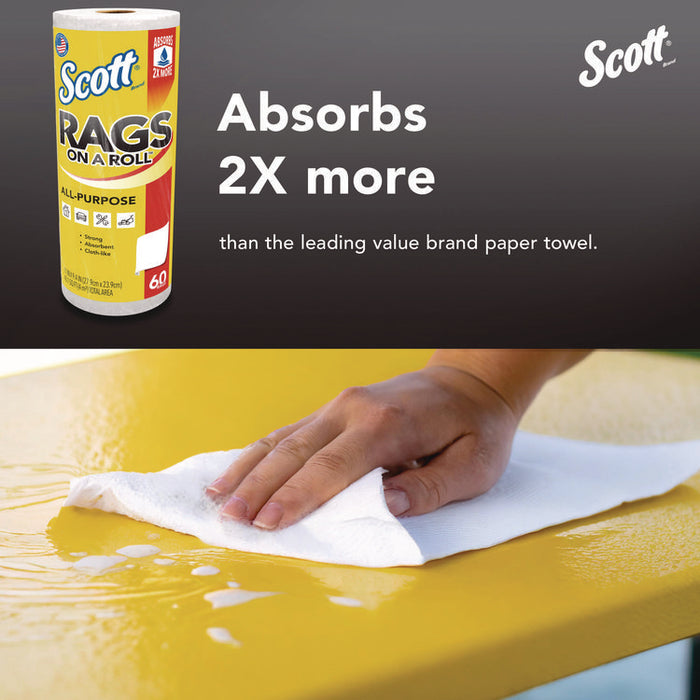 Rags On A Roll, 1-Ply, 9.4 x 11, White, 60/Roll, 12 Rolls/Carton