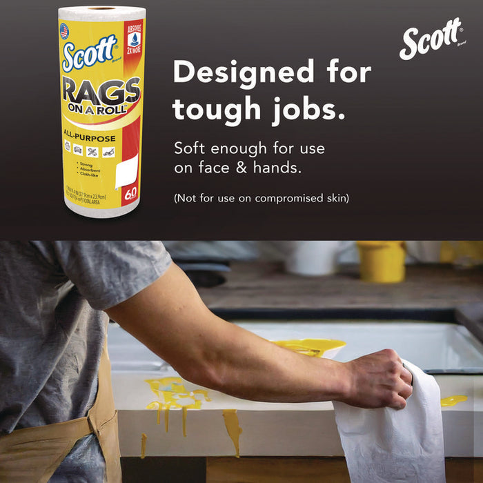 Rags On A Roll, 1-Ply, 9.4 x 11, White, 60/Roll, 12 Rolls/Carton