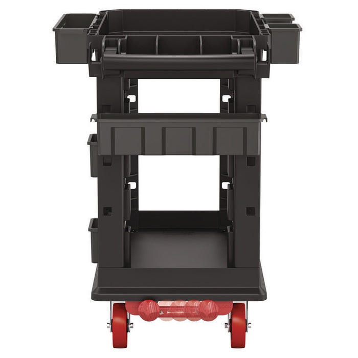 Heavy Duty Plus Utility Cart, Plastic, 2 Shelves, 6 Bins, 500 lb Capacity, 19.5" x 41.78" x 34.81", Black