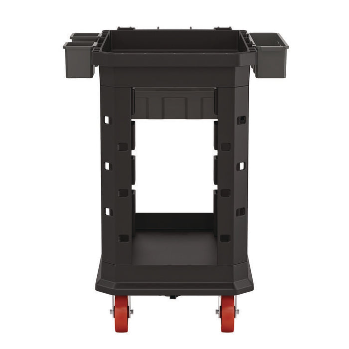 Heavy Duty Plus Utility Cart, Plastic, 2 Shelves, 6 Bins, 500 lb Capacity, 19.5" x 41.78" x 34.81", Black