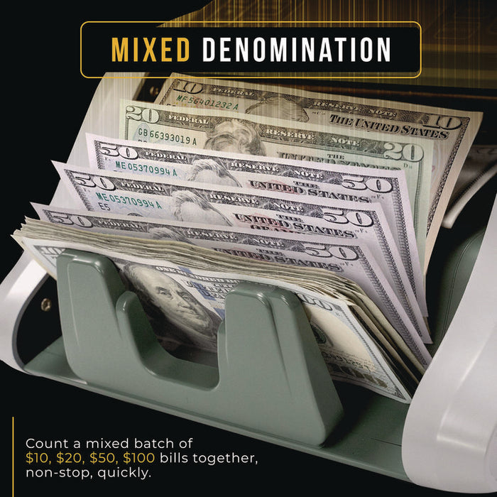 KBR-500 Mixed Denomination Bill Counter, 1,200 bills/min, 9.2" x 14.3" x 13", Light Gray/Black