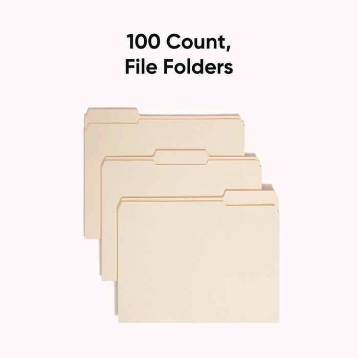 Manila File Folders, 1/3-Cut Tabs: Assorted, Letter-Size, 0.75" Expansion, Manila, 100/Box