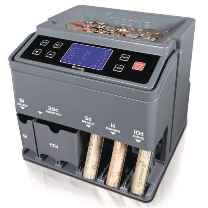 C300 Series Coin Sorter/Counter for Pennies, Nickels, Dimes, Quarters and Dollars, 300 coins/min, 11" x 11" x 10", Gray