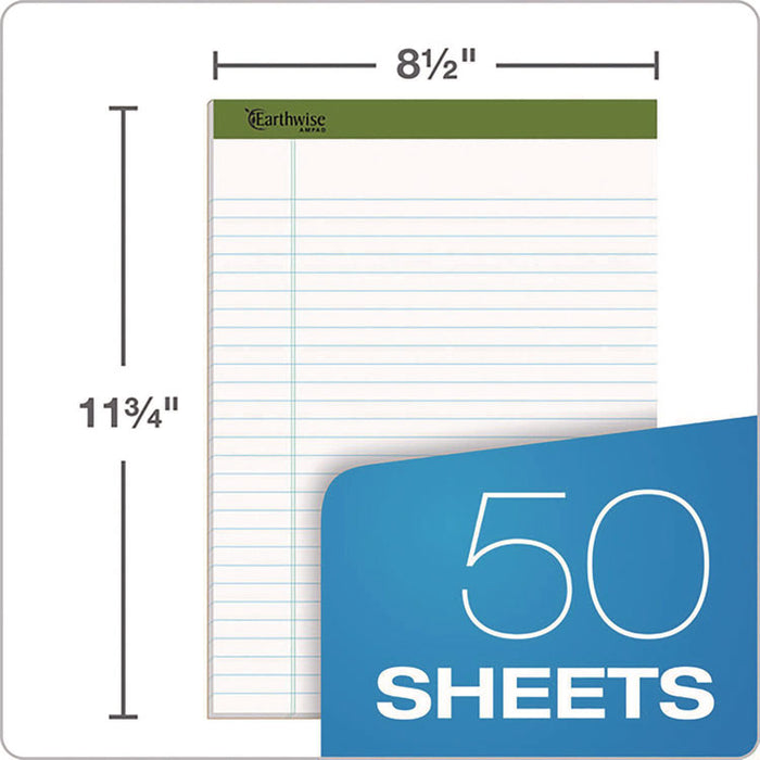 Earthwise by Ampad Recycled Writing Pad, Solid Green Politex Headband, Wide/Legal Rule, (50) White 8.5 x 11 Sheets, Dozen