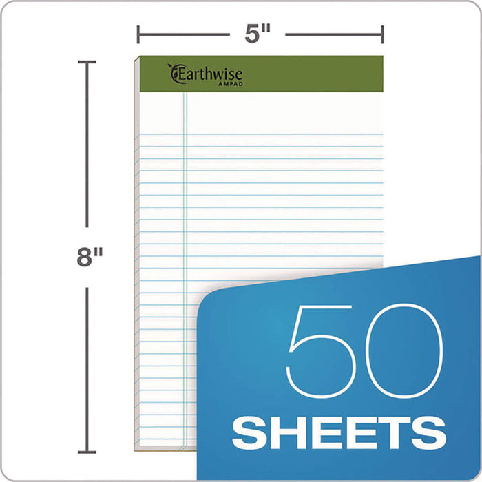 Earthwise by Ampad Recycled Writing Pad, Solid Green Politex Headband, Narrow Rule, (50) White 5 x 8 Sheets, Dozen
