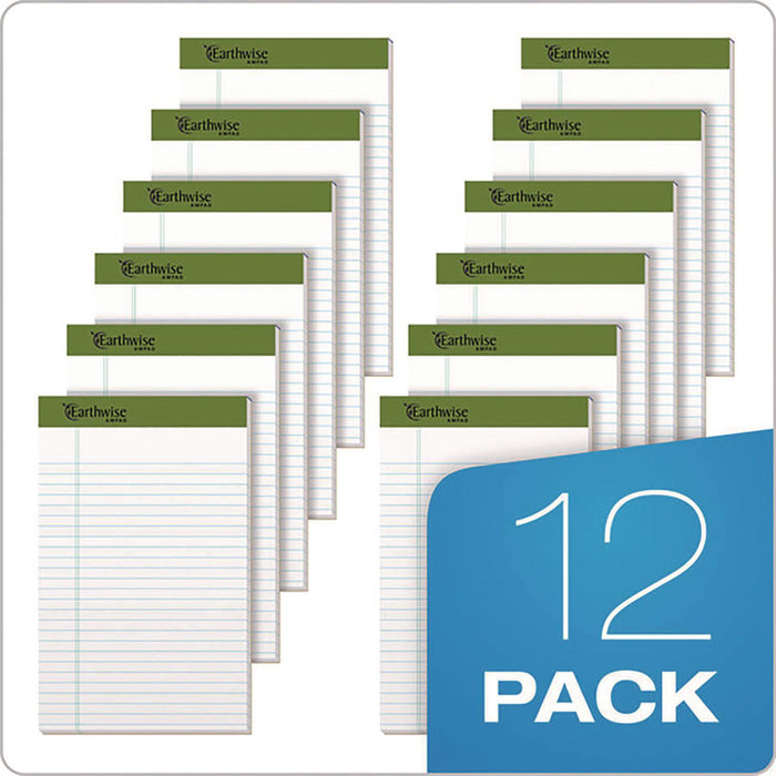 Earthwise by Ampad Recycled Writing Pad, Solid Green Politex Headband, Narrow Rule, (50) White 5 x 8 Sheets, Dozen