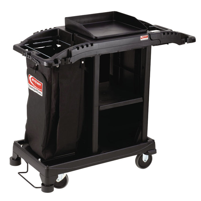 Compact Standard Housekeeping Cart, Plastic, 1 Shelf, 23.25" x 53.18" x 46.57", Black