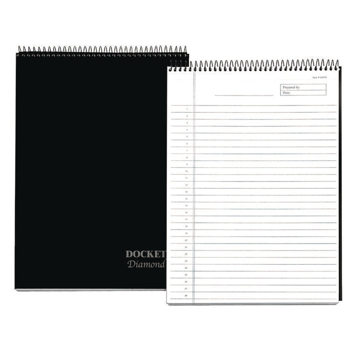 Docket Diamond Top-Wire Ruled Planning Pad, Black Cover, Wide/Legal Rule, (60) White 8.5 x 11 Sheets