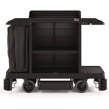Partially Assembled Premium Housekeeping Cart, Plastic, 1 Shelf, 24 x 62.13 x 49.75, Black