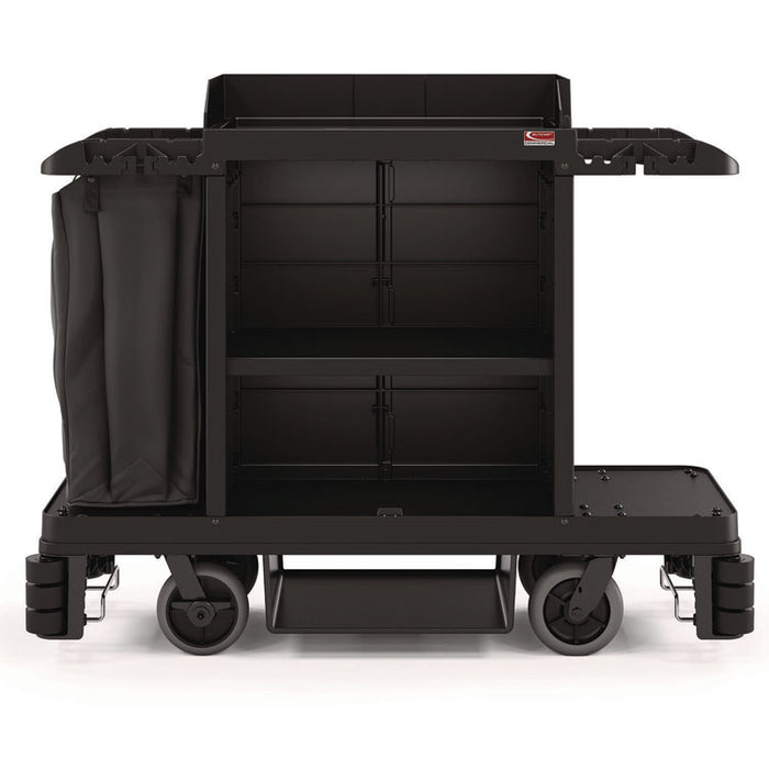 Partially Assembled Premium Housekeeping Cart, Plastic, 1 Shelf, 24 x 62.13 x 49.75, Black