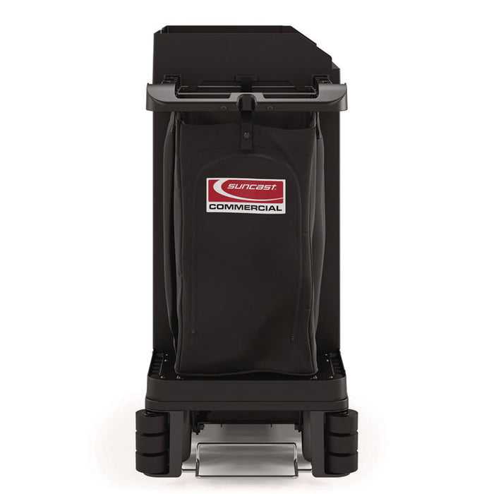 Partially Assembled Premium Housekeeping Cart, Plastic, 1 Shelf, 24 x 62.13 x 49.75, Black