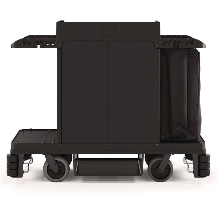 Partially Assembled Premium Housekeeping Cart, Plastic, 1 Shelf, 24 x 62.13 x 49.75, Black