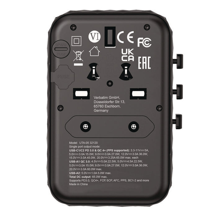UTA-05 Gan III Universal Travel Adapter, (2) USB-A/(2) USB-C/Quick Charge 4+