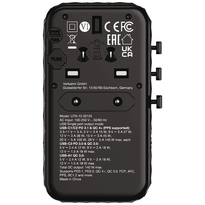 UTA-10 GaN III Universal Travel Adapter, (3) USB-A/(3) USB-C