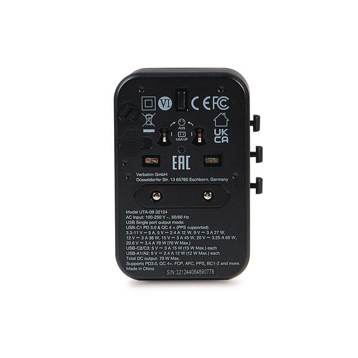 UTA-09 Gan III Universal Travel Adapter, (2) USB-A/(2) USB-C/USB-C with Power Delivery 3.0