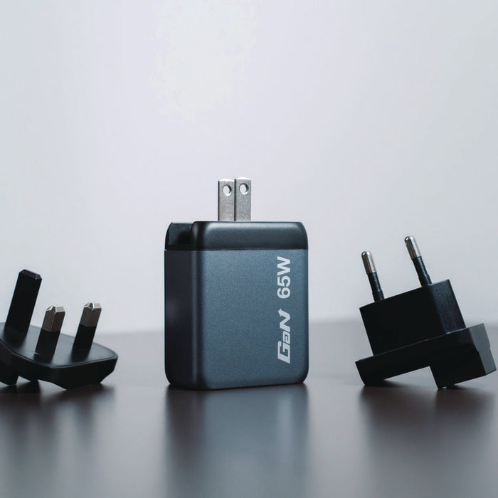 65 W 3-Port GaN Wall Charger, Black/Gray