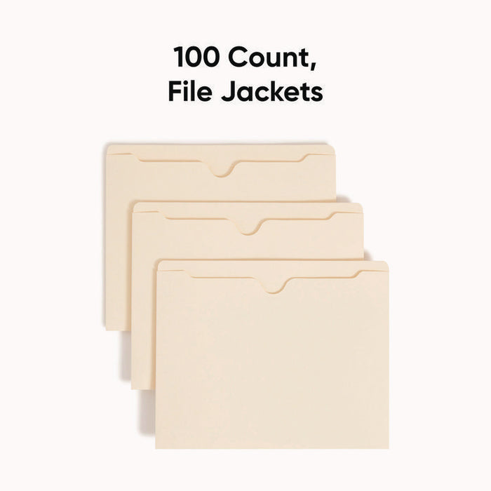 Manila File Jackets, 2-Ply Straight Tab, Letter Size, Manila, 100/Box