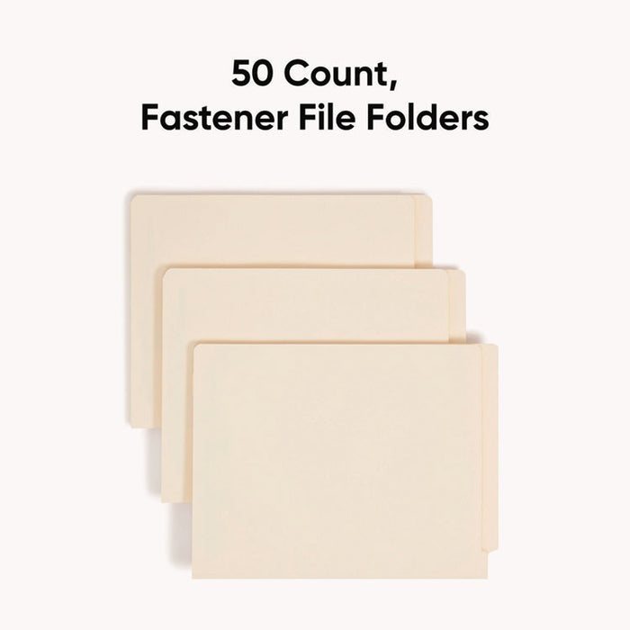 Fastener Folder with Divider, Straight Tab, Expands 0.75", 1 Divider, 4 Fasteners, Letter Size, Manila, 50/Box