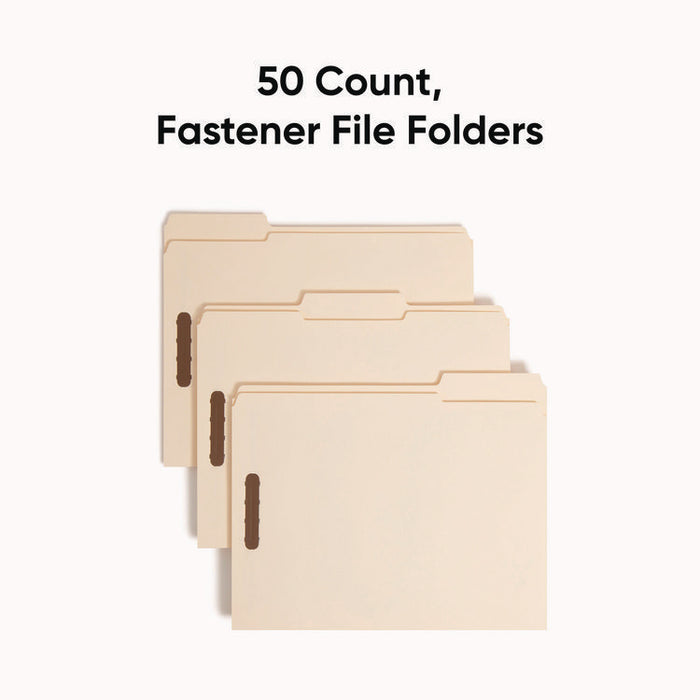Top Tab Fastener Folder, 1/3-Cut Tab: Assorted, Expands 0.75", 2 Fasteners, Letter Size, Manila, 50/Box
