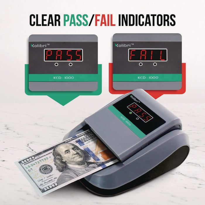 KCD-1000 Counterfeit Detector for USD, 10 Detection Methods, 5.1" x 6.3" x 3.6", Gray