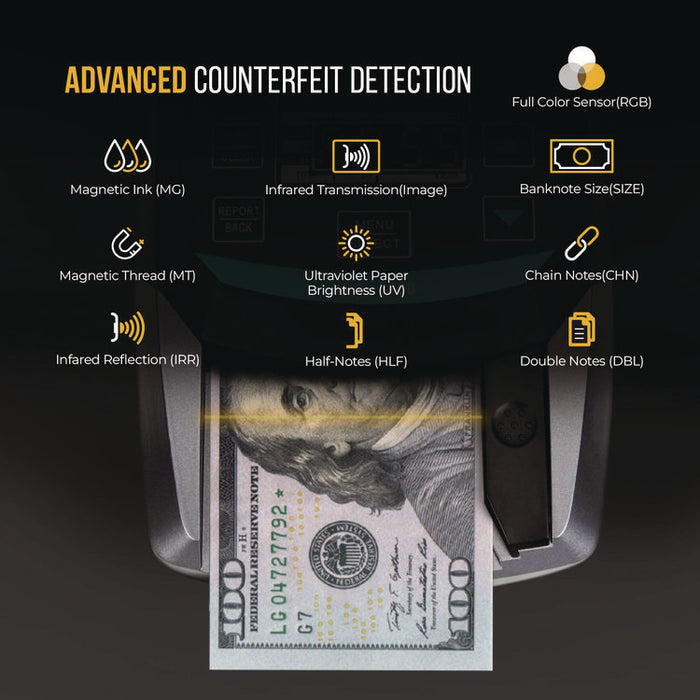 KCD-2000 Counterfeit Detector for USD, 10 Detection Methods, 5" x 6" x 5", Black/Gray