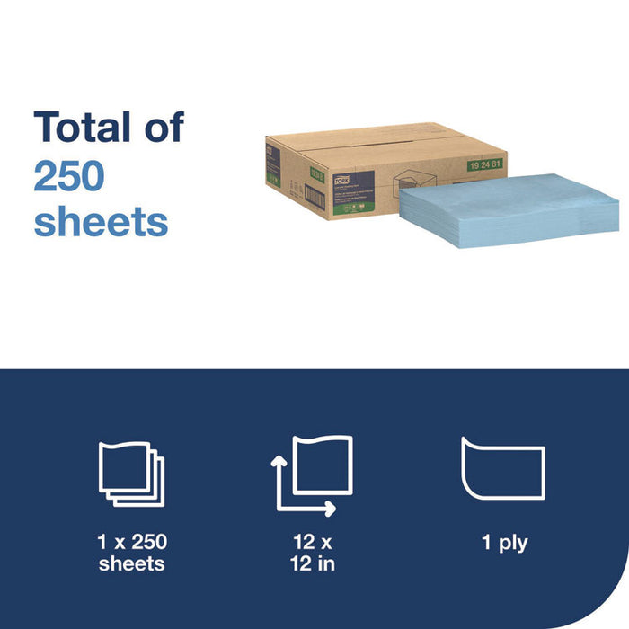 Low-Lint Cleaning Cloth, 1-Ply, 12 x 12, Blue, 250 Sheets/Carton