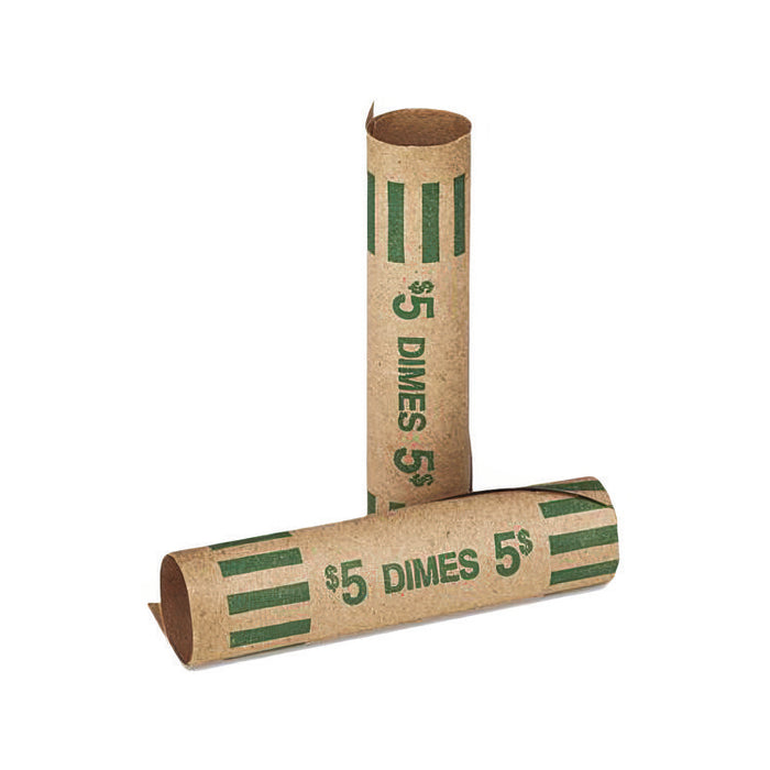 Gunshell Crimped-End Coin Wrapper, Dimes, Green/Kraft, 1,000/Carton