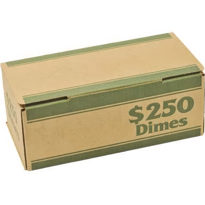 Dimes Coin Box, Accommodates $250 in Dimes, 15.5" x 19.25" x 4.5", Green/Kraft, 50/Pack