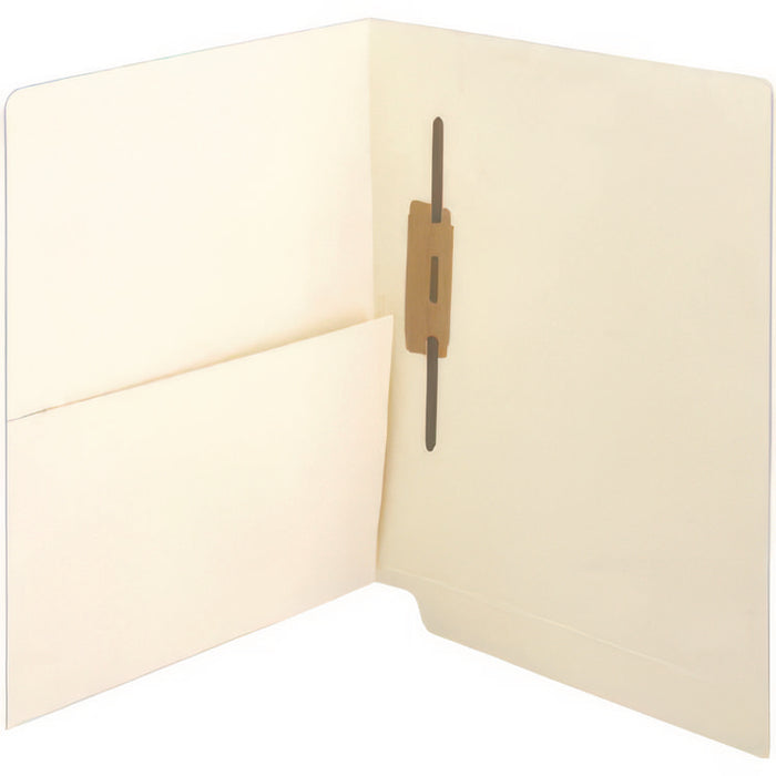 Slash Pocket End Tab Fastener Folders, Straight Tab, 1 Spine-Oriented Fastener, Letter Size, Manila, 50/Box