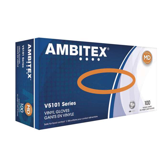V5101 Series Latex-Free Lightly Powdered Vinyl Gloves, Medium, 3 mil Thick, 9" Long, Clear, 100/Box