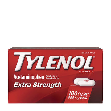 Tylenol Extra Strength Caplets - For Fever, Headache, Muscular Pain, Arthritis, Toothache, Backache - 100 / Bottle