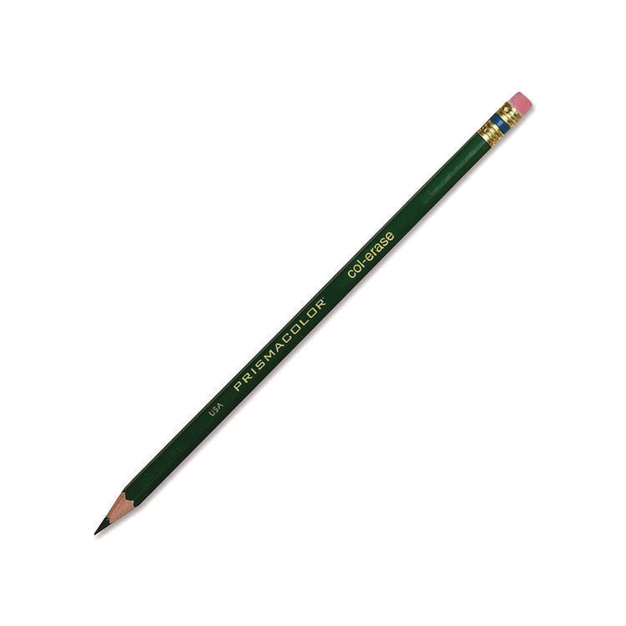 Col-Erase Pencil with Eraser, 0.7 mm, 2B (#1), Green Lead, Green Barrel, Dozen