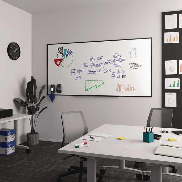 Melamine Dry Erase Board, 96" x 48", White Surface, Black Aluminum Frame