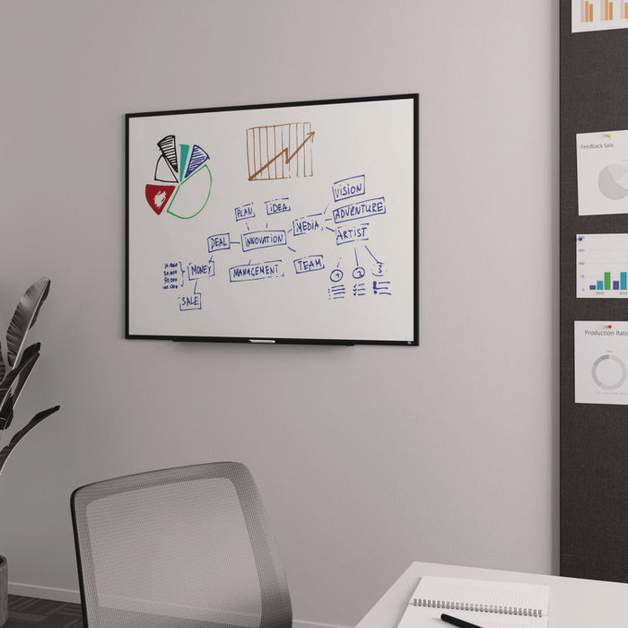 Melamine Dry Erase Board, 48" x 36", White Surface, Black Aluminum Frame