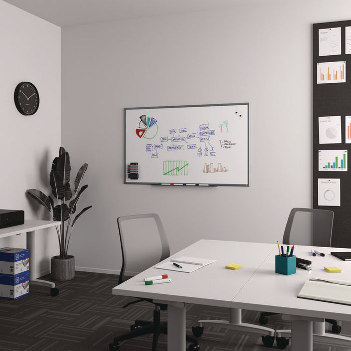 Magnetic Steel Dry Erase Board, 36" x 60", White Surface, Gray/Natural Aluminum Frame