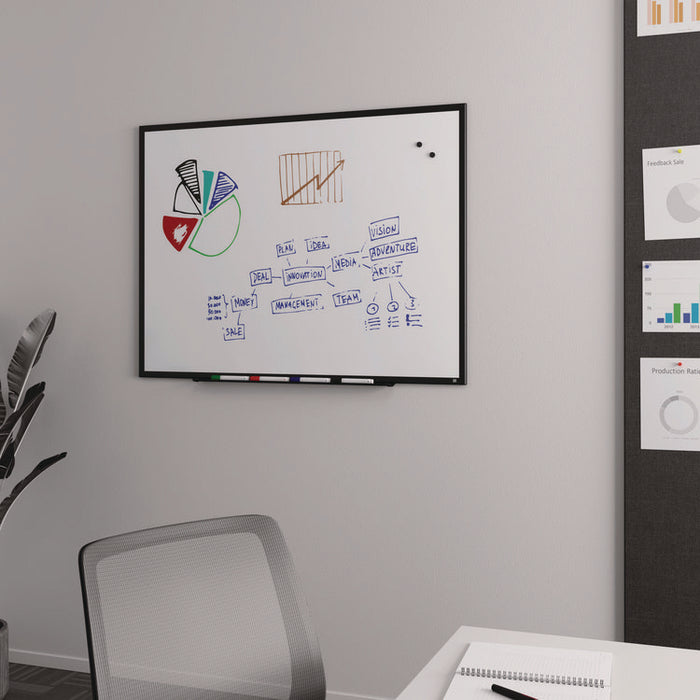 Magnetic Steel Dry Erase Board, 36" x 48", White Surface, Black Aluminum Frame