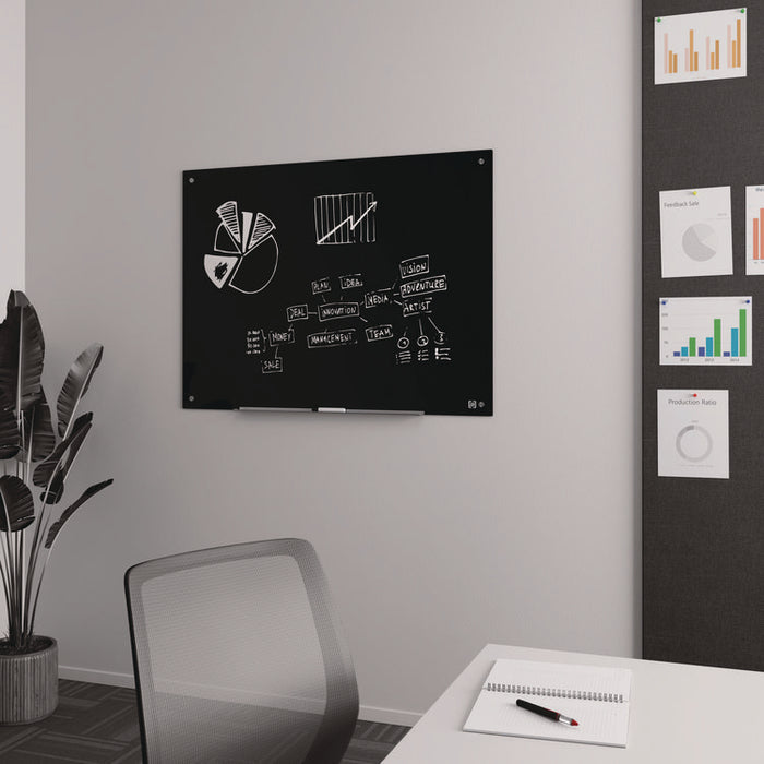 Tempered Glass Dry Erase Board, 48" x 36", Black Surface