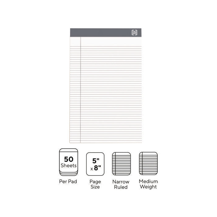 Notepads, Narrow Rule, (50) White 5 x 8 Sheets, 6/Pack