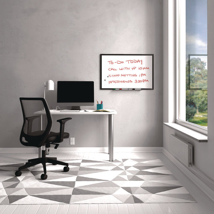 Magnetic Steel Dry Erase Board, 24" x 36", White Surface, Black Aluminum Frame