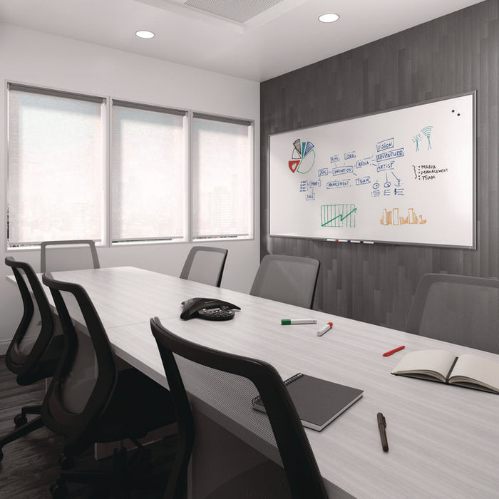 Magnetic Porcelain Dry Erase Board, 96" x 48", White Surface, Gray/Natural Aluminum Frame