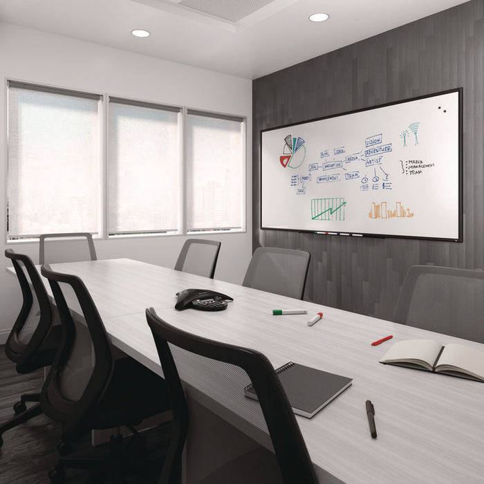 Magnetic Porcelain Dry Erase Board, 96" x 48", White Surface, Black Aluminum Frame
